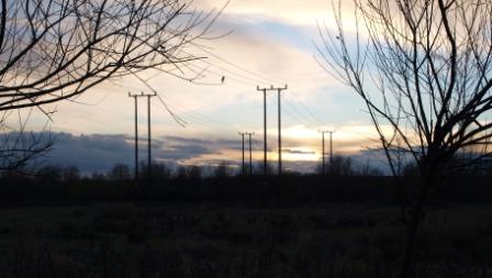 Evening view of unsightly overhead lines
