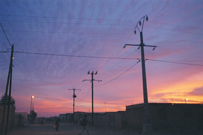 Evening view of unsightly overhead lines
